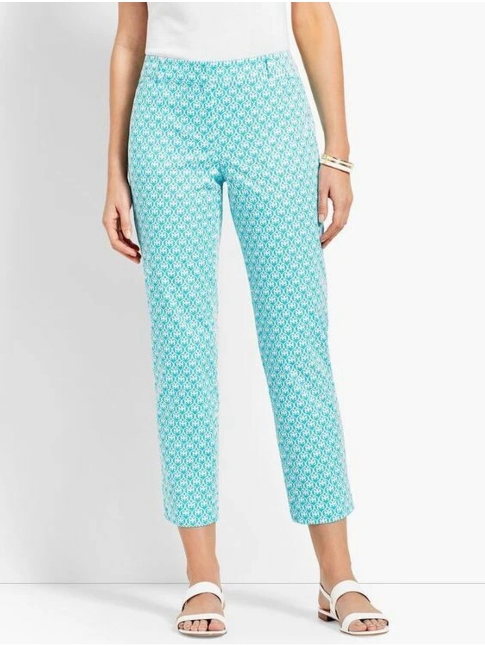 Talbots Perfect Crop Aquamarine Scrolling Hearts Cotton Pants Size 8P